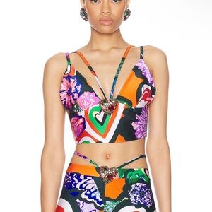 AREA TOP Vibrant Multicolor Heart-Embellished Crop Top